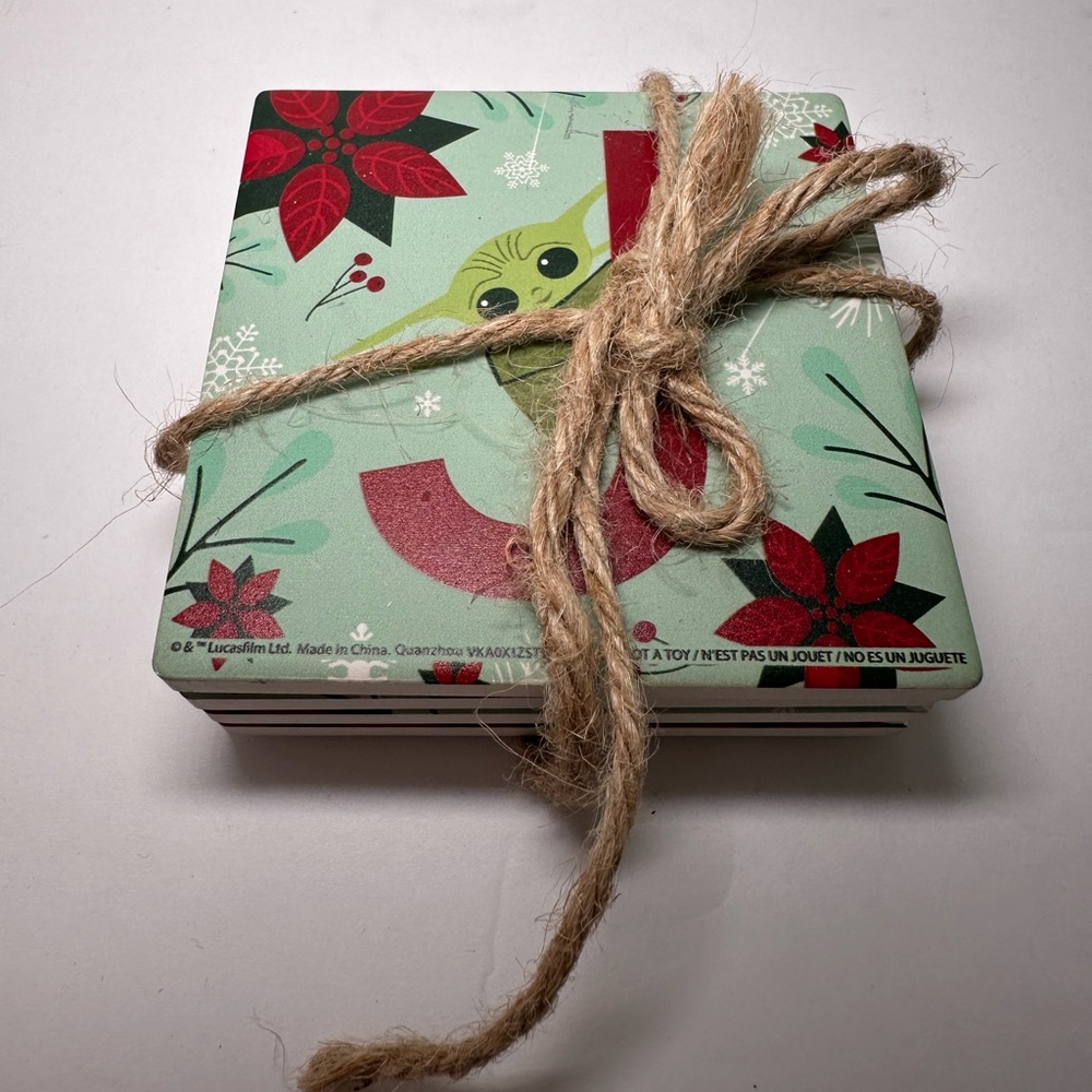 Baby Yoda JOY Ceramic Coasters Set Of 4 Christmas‎ NEW (with Defects)